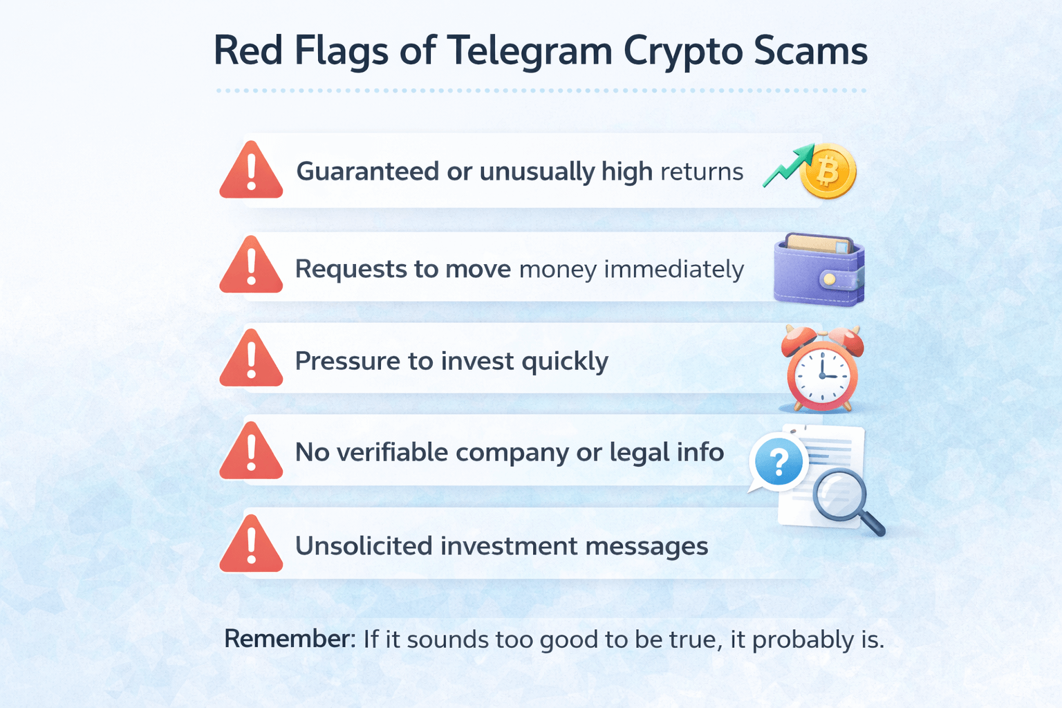 Red flags of Telegram crypto scams